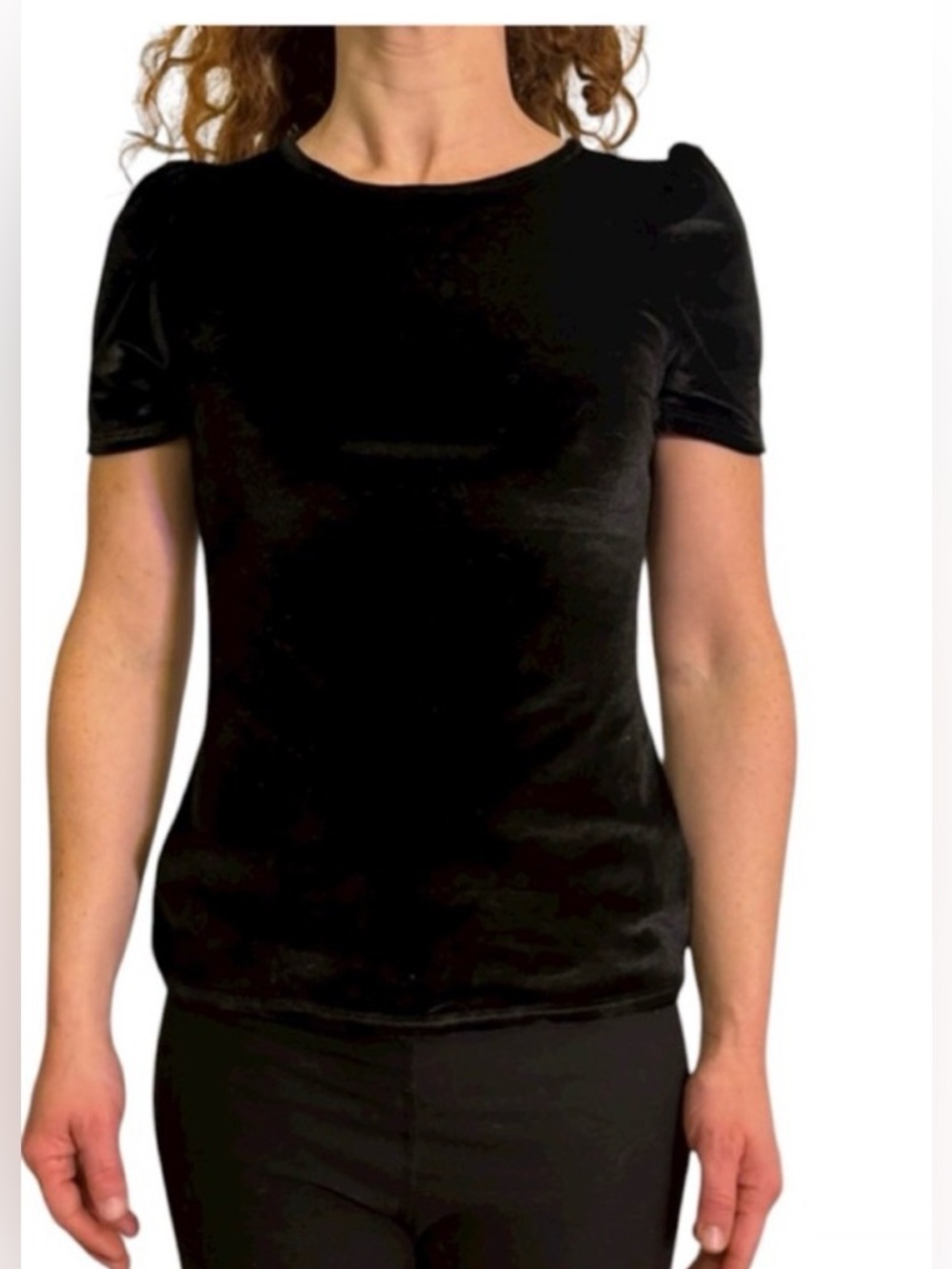 Express Women's Black Velvet Puff Sleeve Short Sleeve Top Size Large